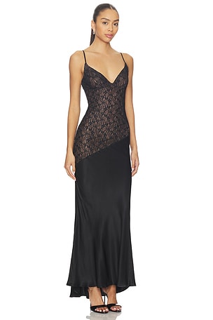 Bardot Aralia Lace Satin Maxi Dress in Black