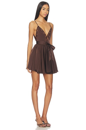 Bardot Natalia Lace Trim Mini Dress in Chocolate