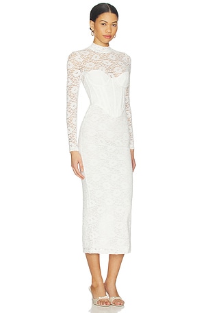 Bardot Carmen Lace Corset Midi Dress in White