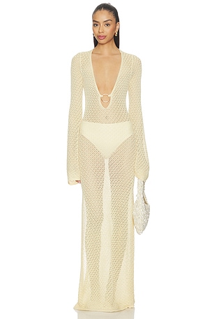 Bardot Bryn Crochet Maxi Dress in Lemon