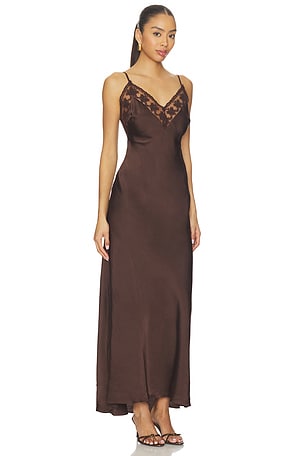 Bardot Bonita Lace Trim Maxi Dress in Chocolate