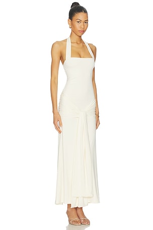 Bardot Emilia Tie Front Halter Dress in Ivory