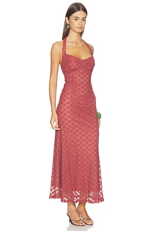 Bardot Mariko Halter Neck Midi Dress in Rust