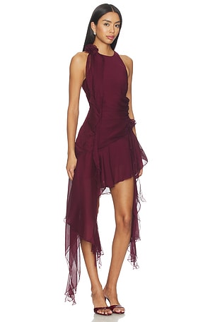 Bardot Ivana High Low Mini Dress in Burgundy