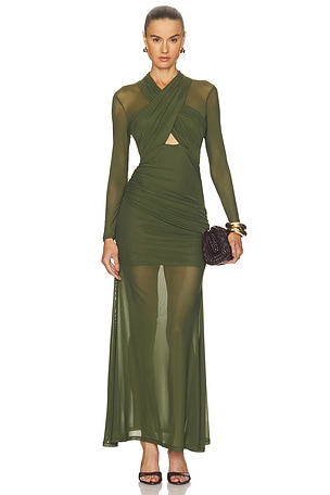 Veria Wrap Mesh Maxi Dress Bardot