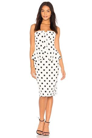 bardot peplum dress Six Stories Women's Gathered Bardot Peplum Midi Dress