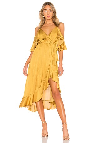 Bardot Bea Wrap Dress in Gold | REVOLVE