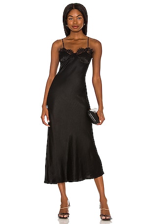 Bardot Lace Midi Slip Dress in Black REVOLVE