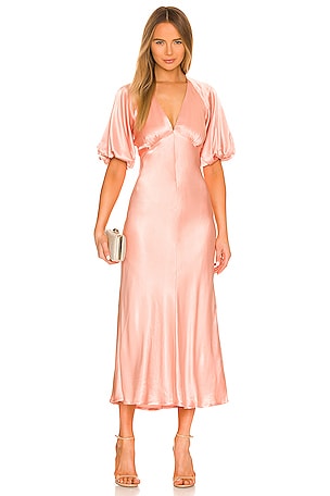 Bardot Everleigh Satin Midi Dress in Copper | REVOLVE