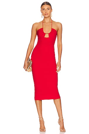 Bardot Kiki Halter Midi Dress in Red | REVOLVE