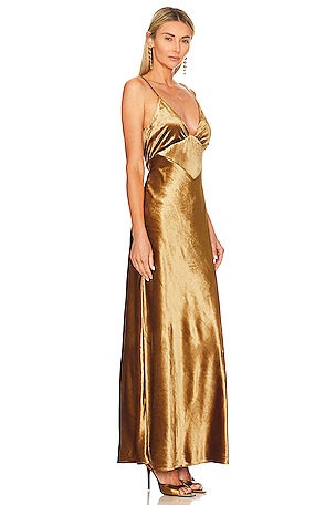 Bardot Capri Velour Slip Dress in Metallic Gold