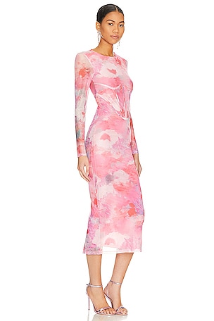 Bardot Lena Mesh Midi Dress in Pink