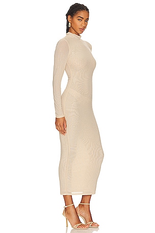 Bardot Strobe Diamante Midi Dress in Nude