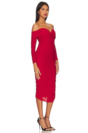 Bardot Helena Midi Mesh Dress in Red