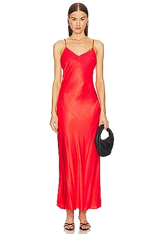 Red Wine Silk Satin Midi Length Slip Dress With a Long Side Slit