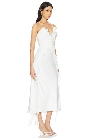 Bardot Marsella Ruffle Midi Dress in White