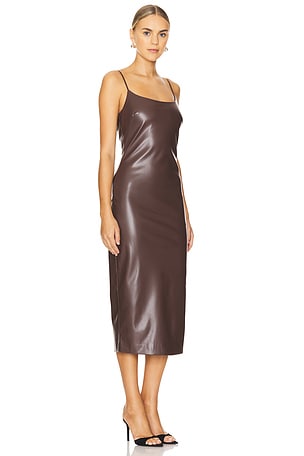 Bardot Helena Faux Leather Dress in Chocolate