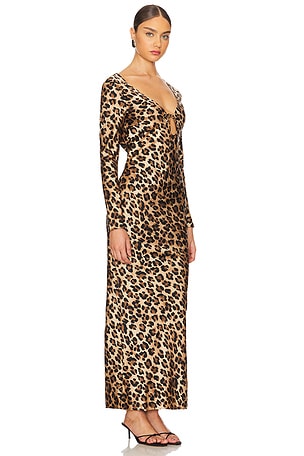 Bardot Verona Printed Satin Dress in Brown