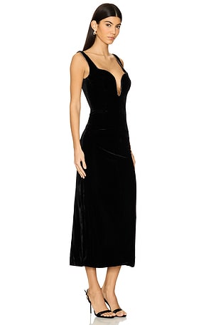 Bardot Brooklyn Velour Midi Dress in Black