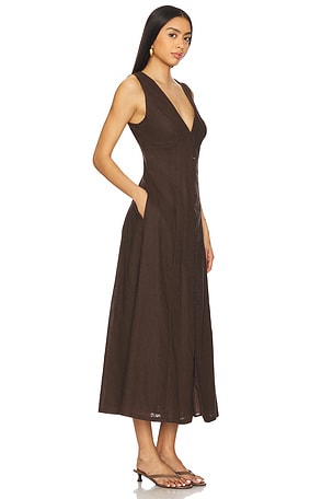 Bardot Cordelia Linen Midi Dress in Chocolate