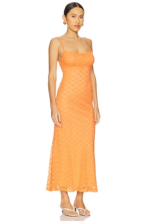 Bardot Adoni Mesh Midi Dress in Orange