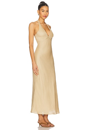 Bardot x REVOLVE Paola Halter Linen Midi Dress in Tan