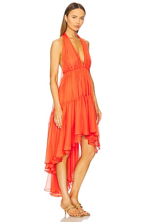 Bardot Leona High Low Ruffle Dress in Red
