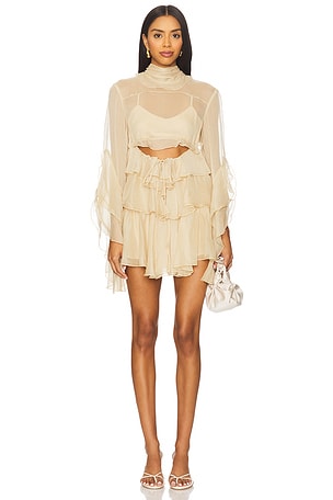 X Revolve Anyssa Ruffle Mini Dress Bardot