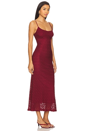 Bardot Louisa Mesh Midi Dress in Burgundy