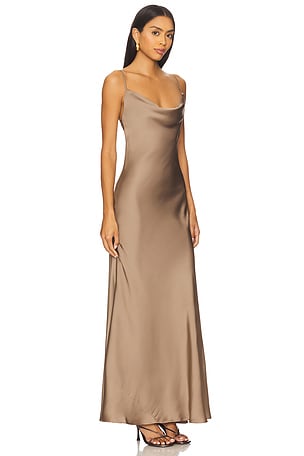 Bardot Monroe Cowl Neck Maxi Dress in Brown