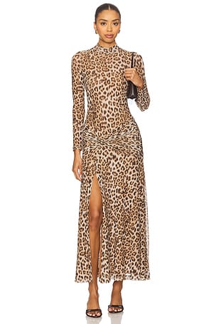 Lea Printed Mesh Midi Dress Bardot