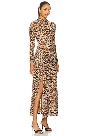Bardot Lea Printed Mesh Midi Dress in Beige