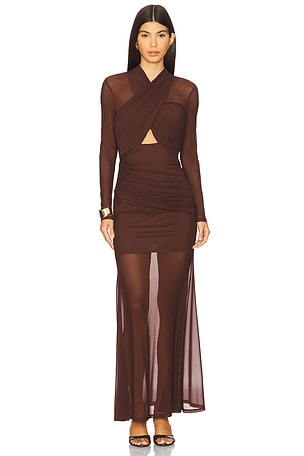 Veria Wrap Mesh Maxi Dress Bardot
