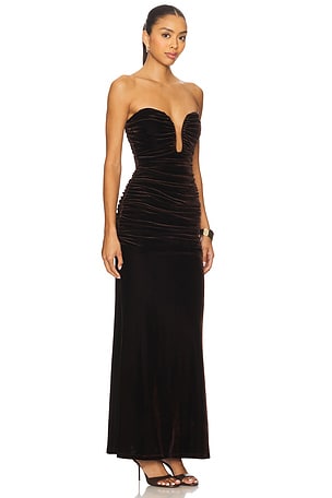 Bardot Elvira Velvet Maxi Dress in Chocolate