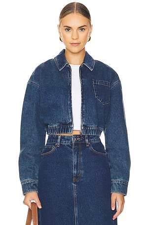 Cropped Bomber Denim Jacket Bardot