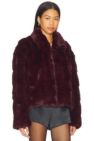 Bardot Sylvie Zip Faux Fur Jacket in Burgundy. Size 6. Also
