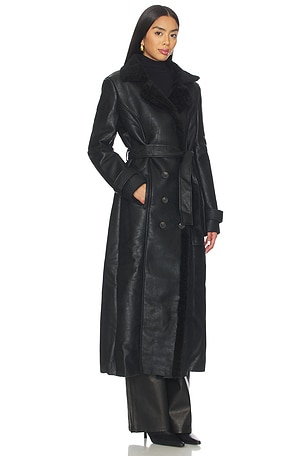 Bardot Faux Leather Trench Coat in Black