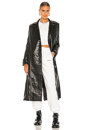 Faux Leather Trench Coat Bardot