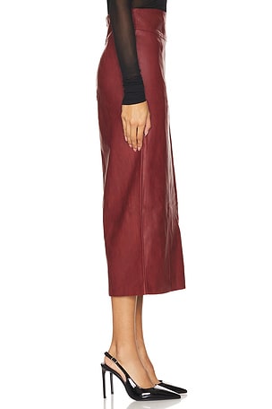 Bardot Dante Faux Leather Midi Skirt in Red