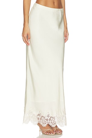 Bardot Elisan Lace Satin Midi Skirt in White