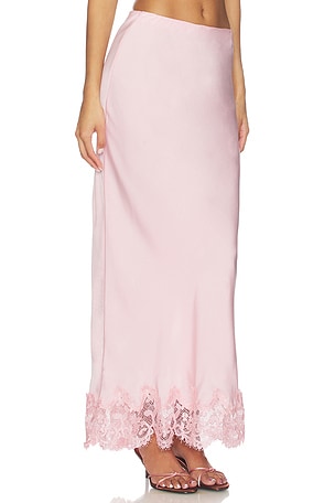 Bardot Elisan Lace Satin Midi Skirt in Pink