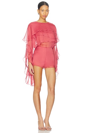 Bardot Carson Ruffle Playsuit in Rose. Size 8. Also