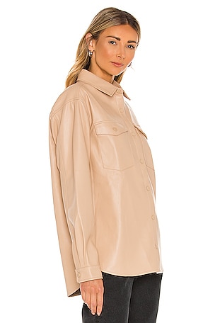 Bardot Frida Vegan Leather Shirt in Beige