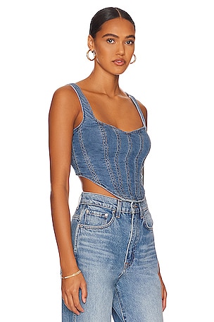 Bardot Denim Corset Bustier in Denim-Medium