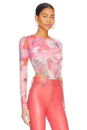 Bardot Lena Mesh Corset Top in Pink