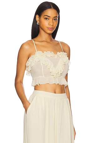 Bardot Alira Frill Detail Crop Top in Cream