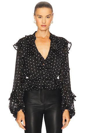 Frill Detail Spot Blouse Bardot