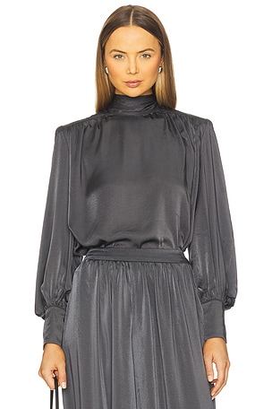 Revana Satin Tie Neck Blouse Bardot