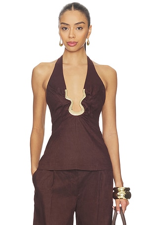 Cavarly Linen Halter Top Bardot