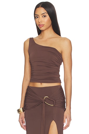 Bardot Dion One Shoulder Top in Chocolate